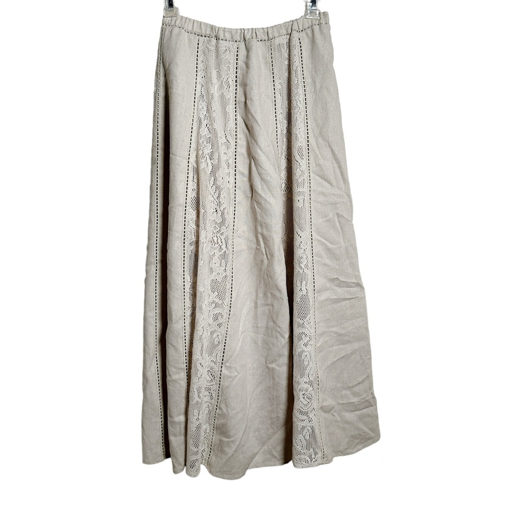 Coldwater Creek Linen Blend Skirt Lace Detail Sz Medium